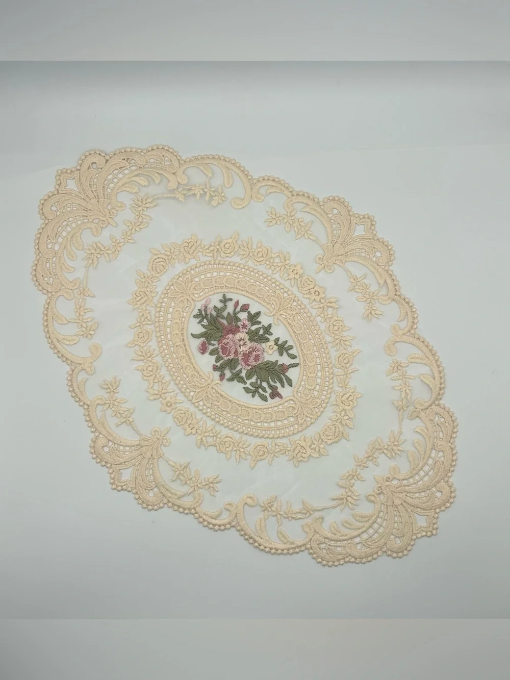 5 Embroidered Lace Table Placemats French Country Floral Cottagecore Set 16.5x12